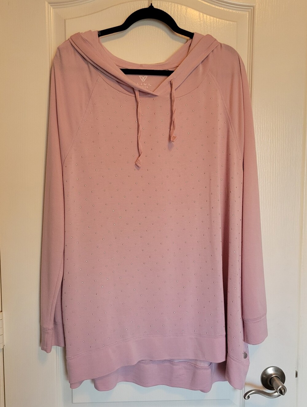Livi Active Light Pink Hooded Sweatshirt with Stud Accents Ladies Extra Large.